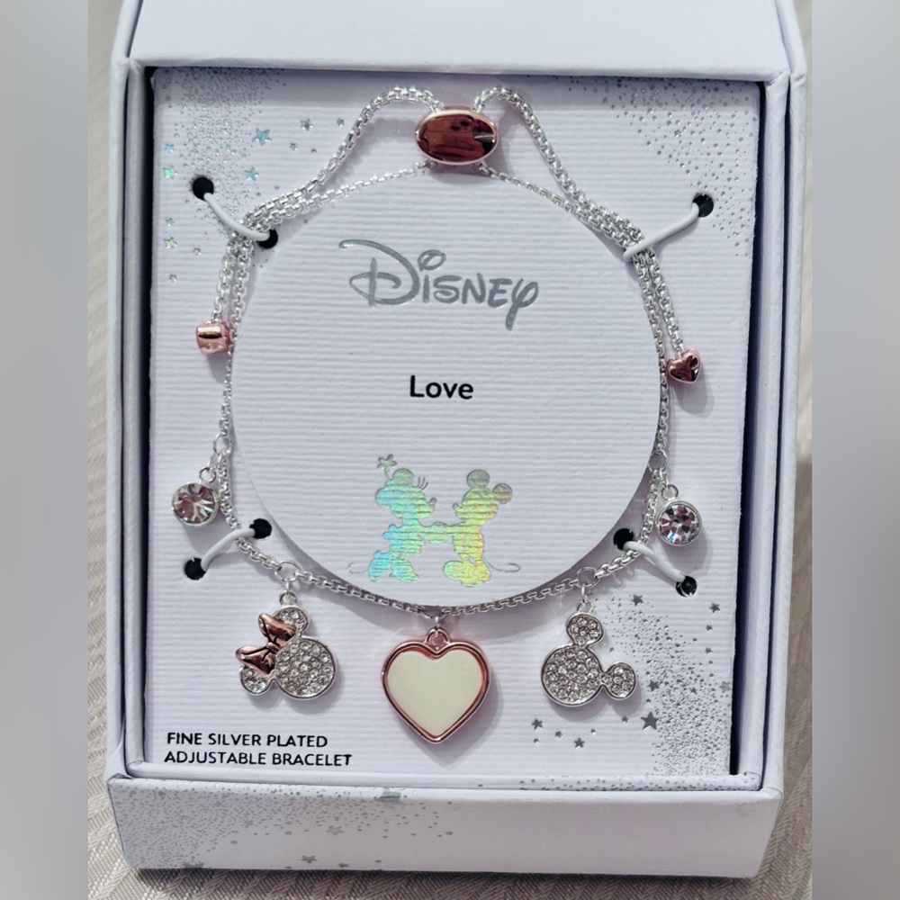 Disney Silver and Pink Mickey Mouse Heart Bracelet